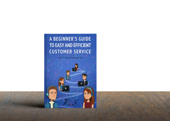 Mock up of Flyxie Consulting Services' ebook: A beginner's guide to easy and efficient customer service. Learn how to provide exceptional customer service in all circumstances.